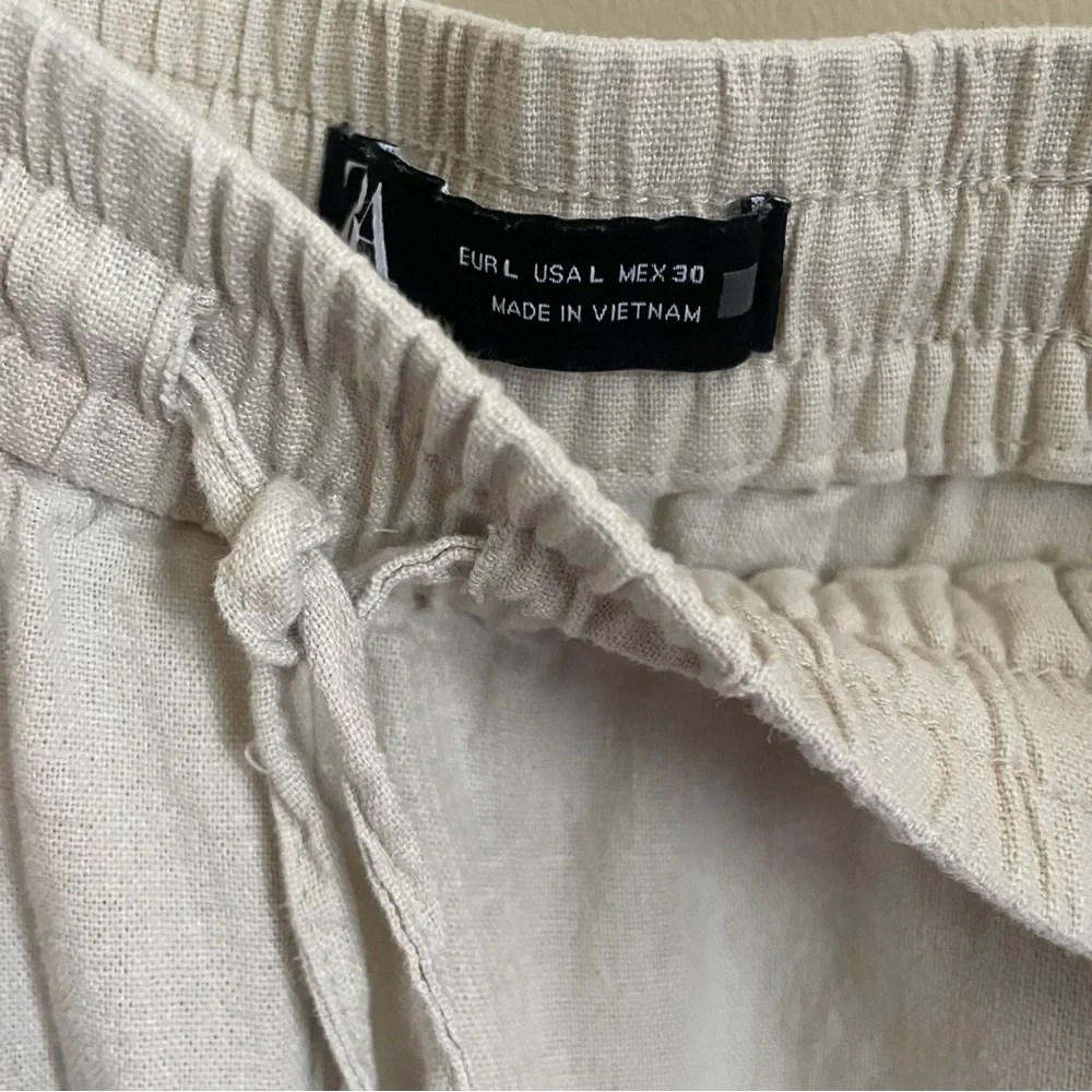 ZARA textured wide leg linen pants